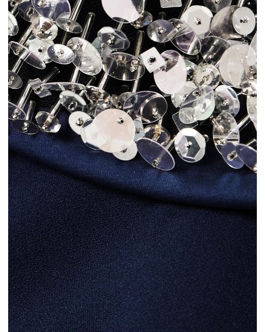 Safiyaa Blue Luna Embellished Duchesse Satin-Trimmed Crepe Jumpsuit