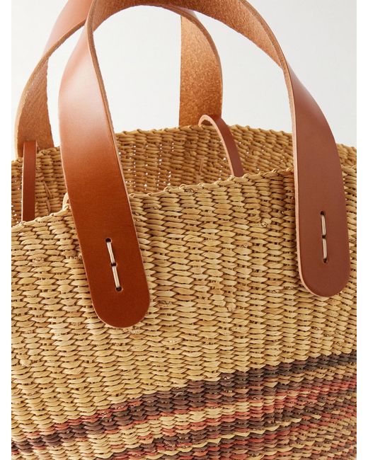 Muuñ Natural Pacha Striped Leather-Trimmed Raffia Tote