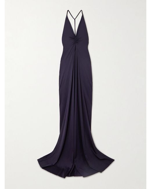Victoria Beckham Blue Robe Aus Stretch-Satin Mit Raffungen Und Cut-Out