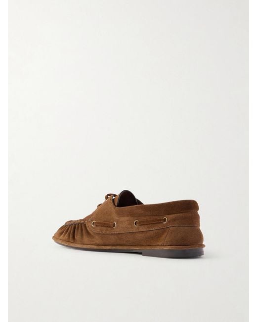 Saint Laurent Brown Le Loafer Bateau Cassandre-Embellished Suede Loafers