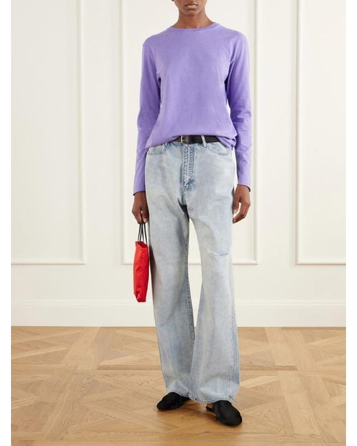 Auralee Purple Cotton And Cashmere-Blend T-Shirt