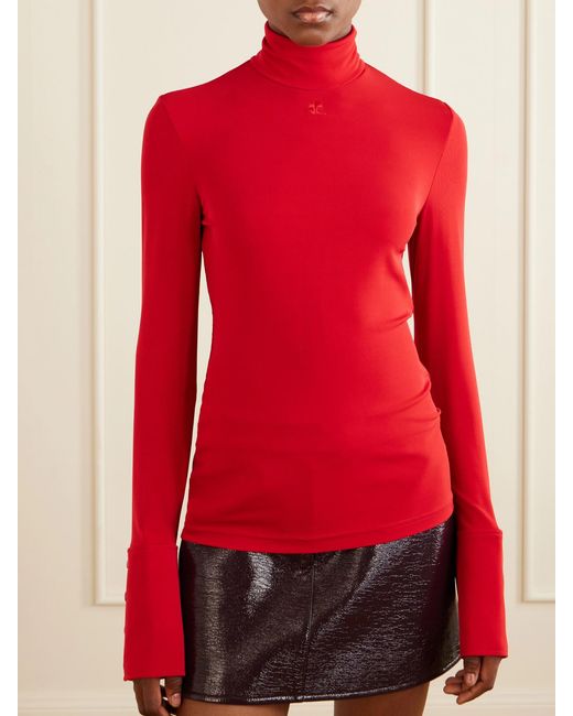 Courreges Red Jersey Rollneck Top