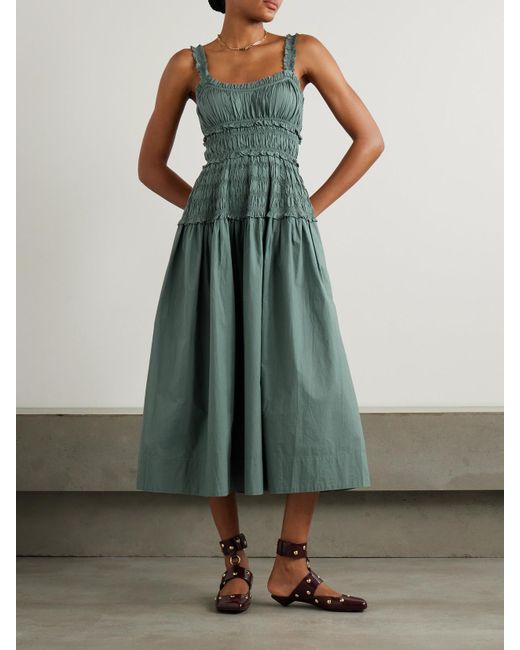 green poplin midi dress Jenna Cut Out Tiered Poplin Midi Dress main image 0