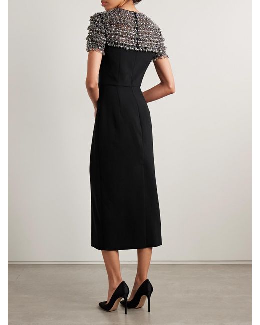 Carolina Herrera Black Midikleid Aus Crêpe Und Tüll Mit Kristallen