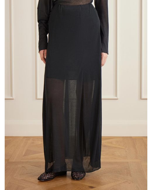 Ruohan Black Cocoon Cotton-Voile Maxi Skirt