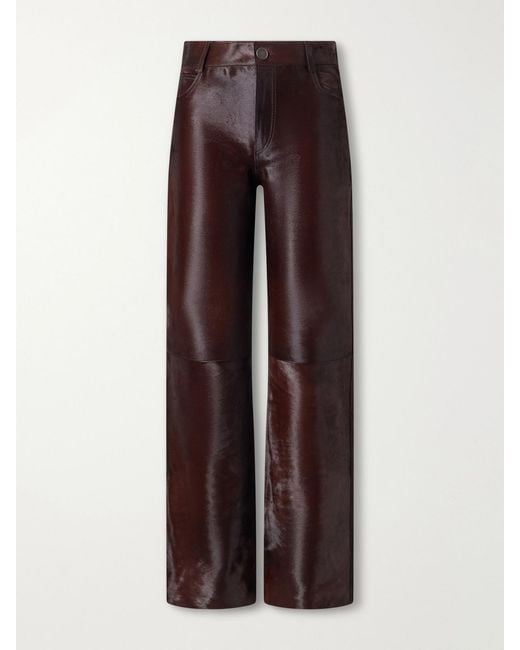 Nour Hammour Brown Kitty Mid-Rise Calf Hair Wide-Leg Pants