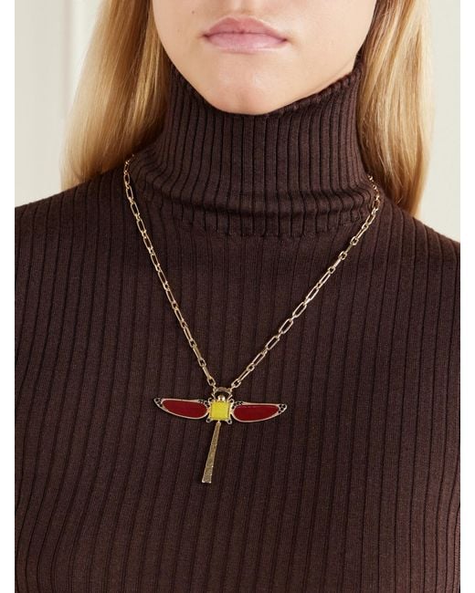 LaDoubleJ White Dragonfly-Plated Agate Necklace