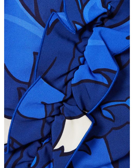 Etro Blue Asymmetric Ruffled Printed Jersey Maxi Dress