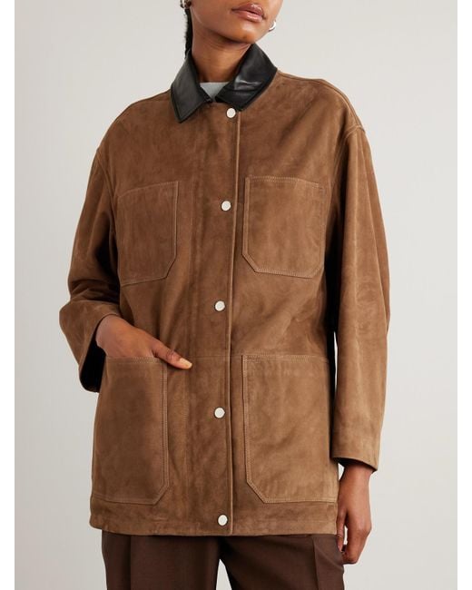 Nour Hammour Brown Barn Leather-Trimmed Suede Jacket