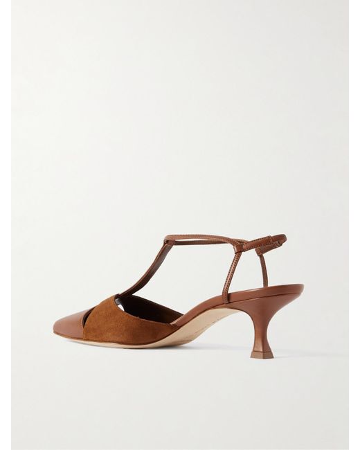 Manolo Blahnik Brown Turgimod 50 Slingback-Pumps Aus Leder Und Veloursleder Mit Cut-Outs