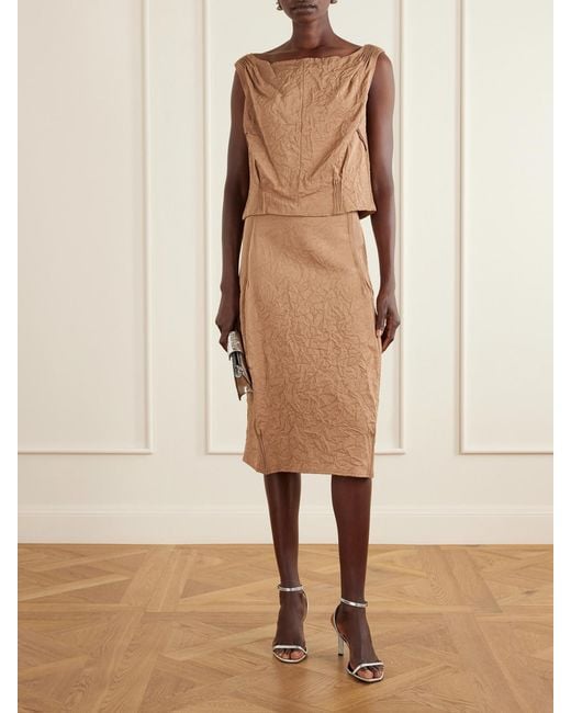 Tory Burch Natural Crinkled-Satin Skirt