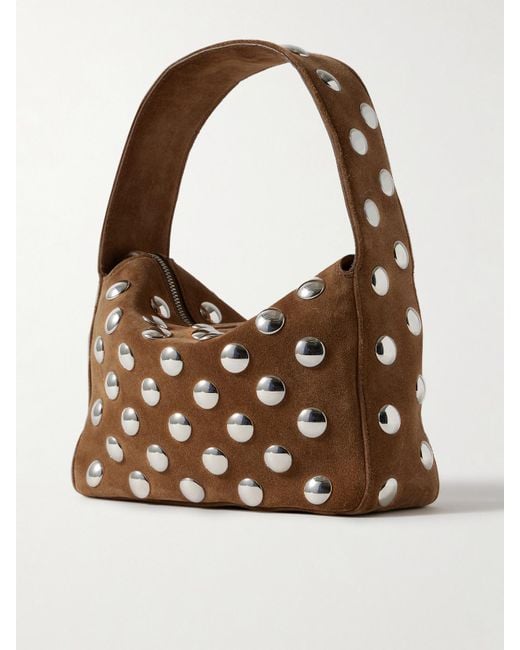 Khaite Brown Elena Small Studded Suede Shoulder Bag
