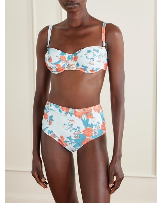 Erdem Blue Floral-Print Bikini Bottom