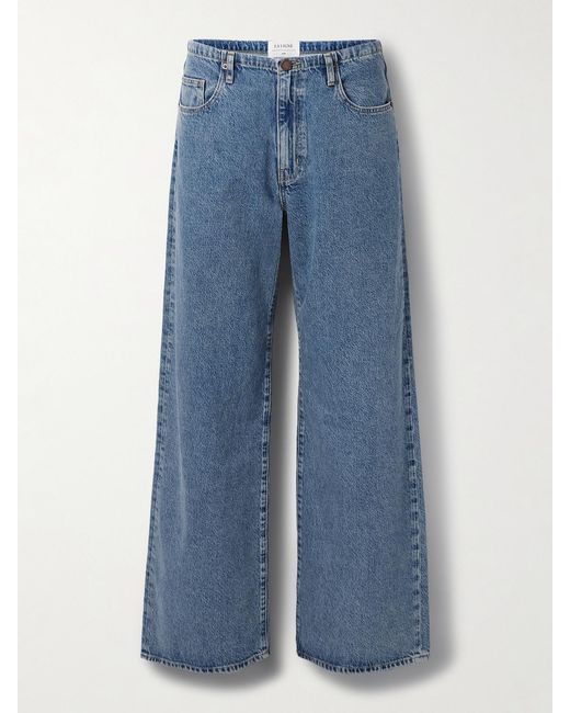 La Ligne Blue Jenny Drawstring Organic Mid-Rise Wide-Leg Jeans