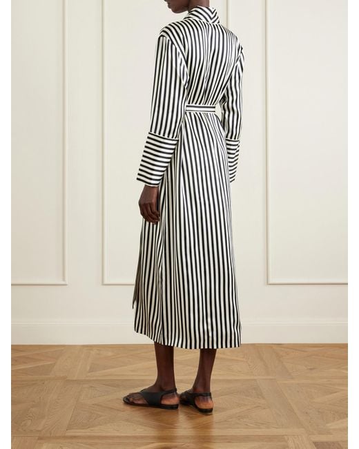 Olivia Von Halle White Nika Belted Striped Silk-Satin Robe