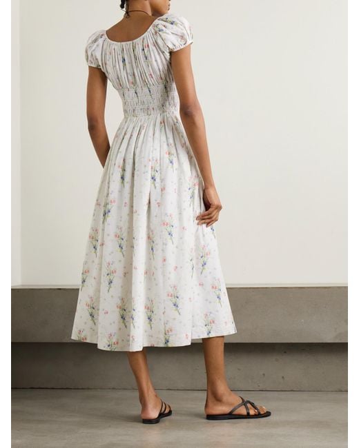 Doen White Quinley Midikleid Aus Biobaumwolle Mit Blumenprint Und Raffungen