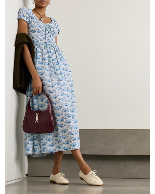 Doen Blue Ashlynn Midikleid Aus Biobaumwoll-Voile Mit Blumenprint Und Raffungen Zum Binden