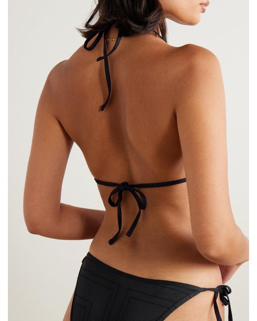 Totême Black Pointelle-Knit Triangle Stretch Recycled Halterneck Bikini Top