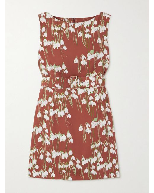 BERNADETTE Brown Lucille Belted Floral-Print Crepe Mini Dress