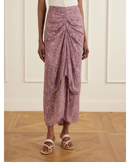 Veronica Beard Pink Sira Ruffled Floral-Print Metallic Maxi Skirt