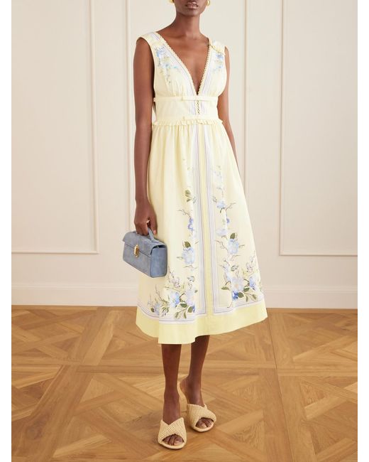 Self-Portrait Natural Bow-Detailed Floral-Print Cotton Midi Dress