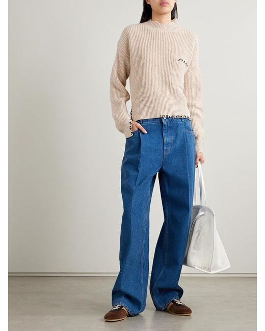 Marni Blue Tief Sitzende Jeans Mit Weitem Bein Und Falten