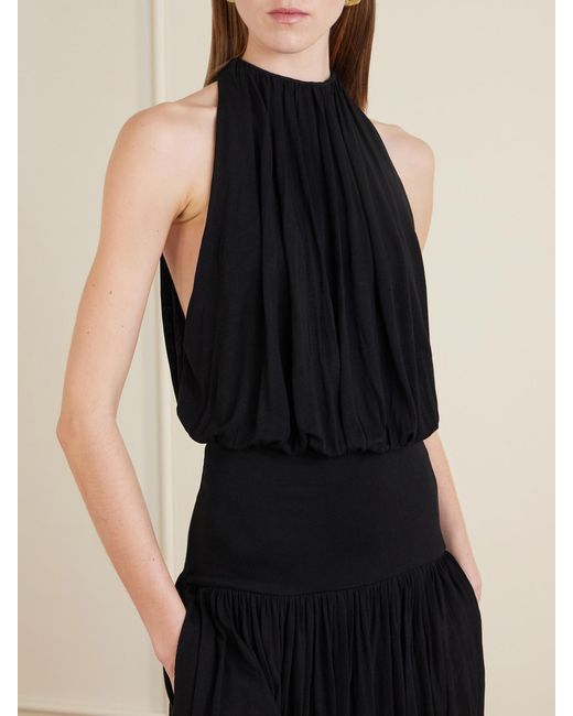 Totême Black Gathered Jersey Midi Dress