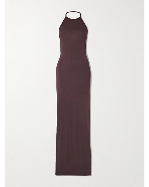 ÉTERNE Purple Vivian Stretch-Modal Jersey Halterneck Maxi Dress