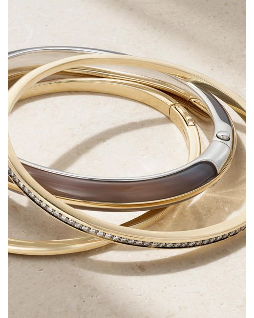 BY PARIAH Natural Classic Stack Set Aus Drei Armreifen Aus Recyceltem 14 Karat Und Recyceltem Sterlingsilber Mit Diamanten Und Achat
