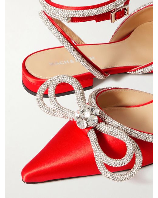 Chaussures Plates À Bouts Pointus En Satin À Cristaux Double Bow Mach & Mach en coloris Red