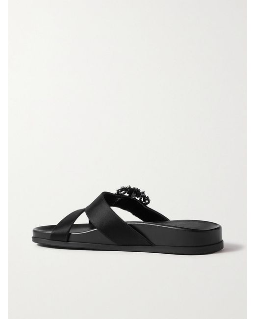 Manolo Blahnik Black Chilanghi Buckled Satin Slides