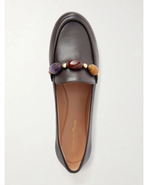Gianvito Rossi Brown Embellished Leather Loafers