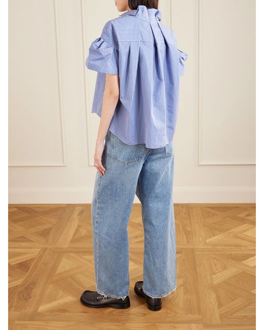 Sacai Blue Striped Cotton-Blend Poplin Shirt