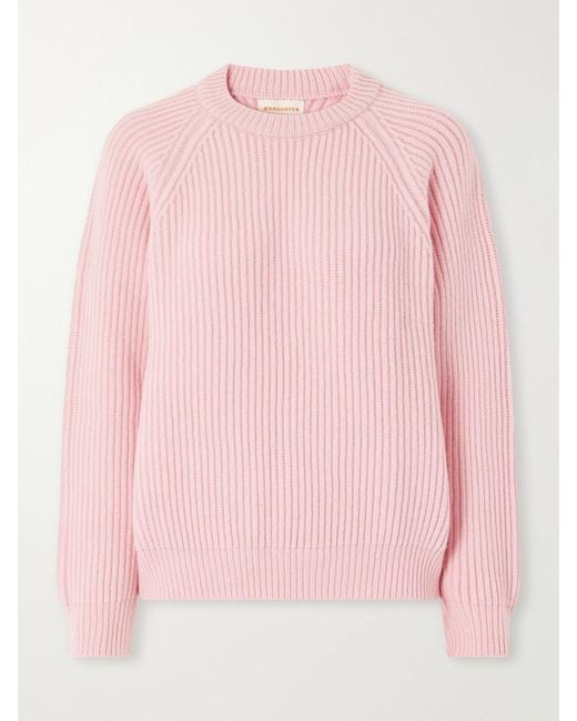 &Daughter Pink Ribbed Mélange Wool Sweater