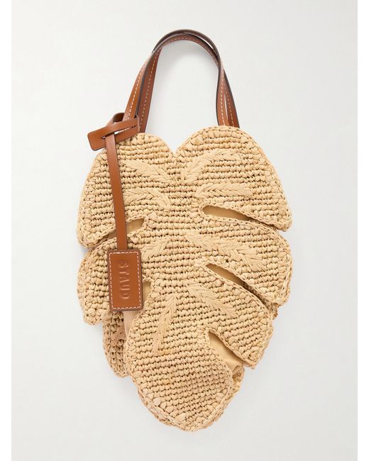 Staud Natural Palm Leather-Trimmed Raffia Tote