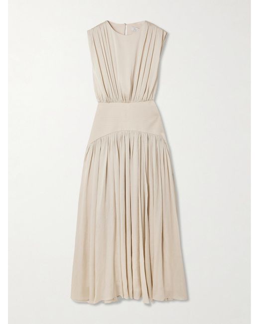 Abadia Natural Suri Gathered Plissé-Satin Gown
