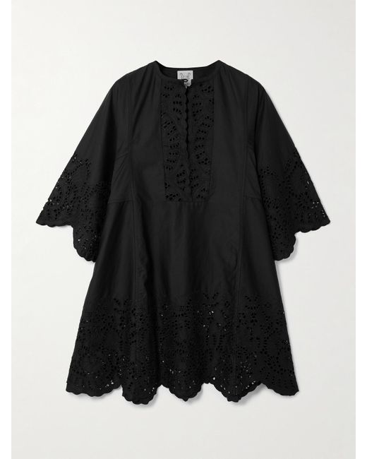 Thierry Colson Black Peggy Strandkleid Aus Baumwollpopeline Mit Lochstickerei