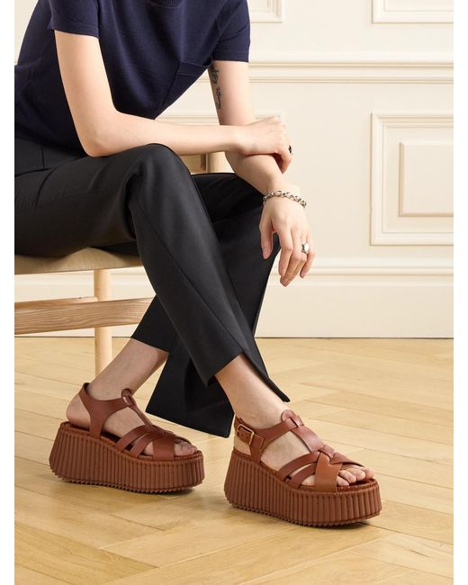 Chloé Brown Nama Leather Platform Sandals