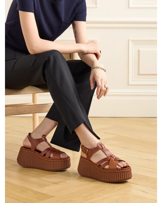 Chloé Brown Nama Leather Platform Sandals