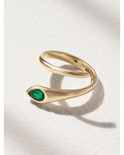 Alison Lou Natural Tear Ring Aus 14 Karat Mit Synthetischem Smaragd
