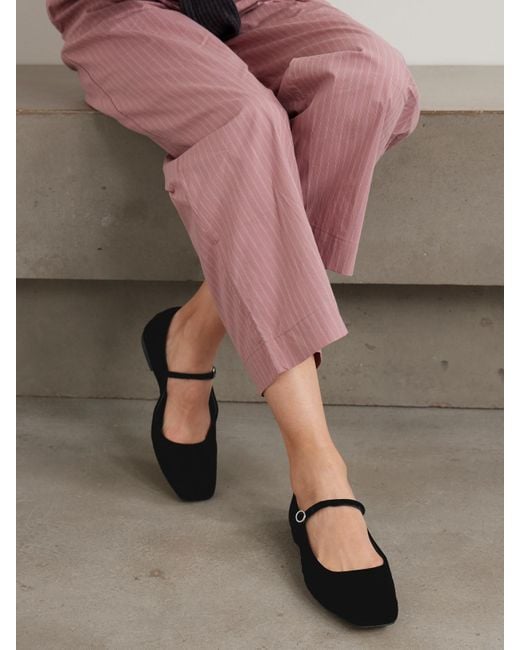 Aeyde Black Uma Velvet Mary Jane Ballet Flats