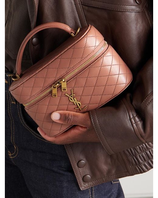 Saint Laurent Brown Gaby Vanity Mini Schultertasche Aus Gestepptem Leder
