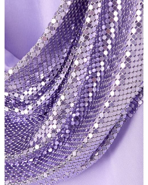 Rabanne Purple Chainmail-Trimmed Ruched Satin-Jersey Maxi Dress
