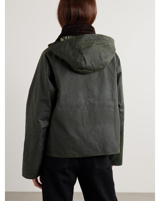 Barbour Black Reighton Hooded Corduroy-Trimmed Waxed-Cotton Jacket