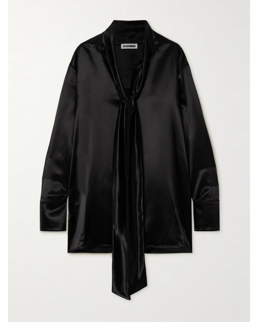 Jil Sander Black Bluse Aus Satin Mit Schluppe