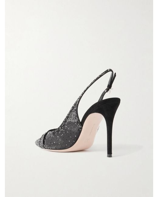 Gianvito Rossi Black 95 Suede-Trimmed Crystal-Embellished Organza Slingback Pumps