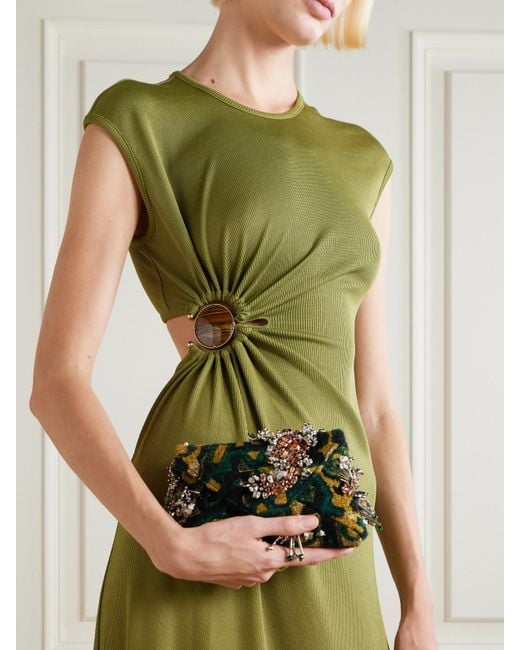 Christopher Esber Green Cutout Embellished Ribbed-Jersey Maxi Dress
