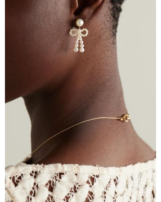 Sophie Bille Brahe Natural Bow 14-Karat Recycled Pearl Earrings