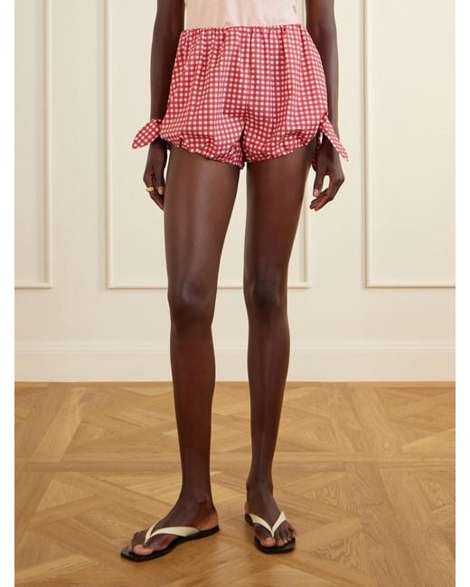 Posse Red Rosie Tie-Detailed Checked Cotton-Poplin Shorts