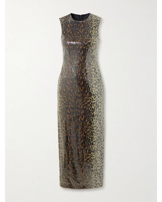 Alex Perry Natural Leopard-Print Sequined Stretch-Mesh Midi Dress
